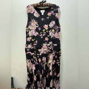 Vintage Y2K Talbots Drop Waist Pure Silk Floral Sleeveless Dress 14